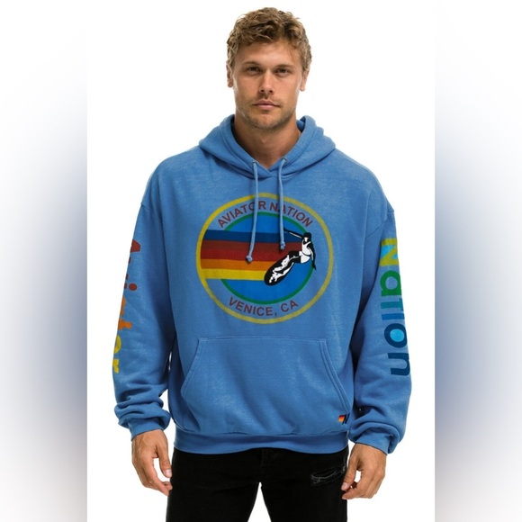 AVIATOR NATION UNISEX LOGO RELAXED PULLOVER HOODIE IN COBALT | EUC!!🌈🩵 - Picture 2 of 16